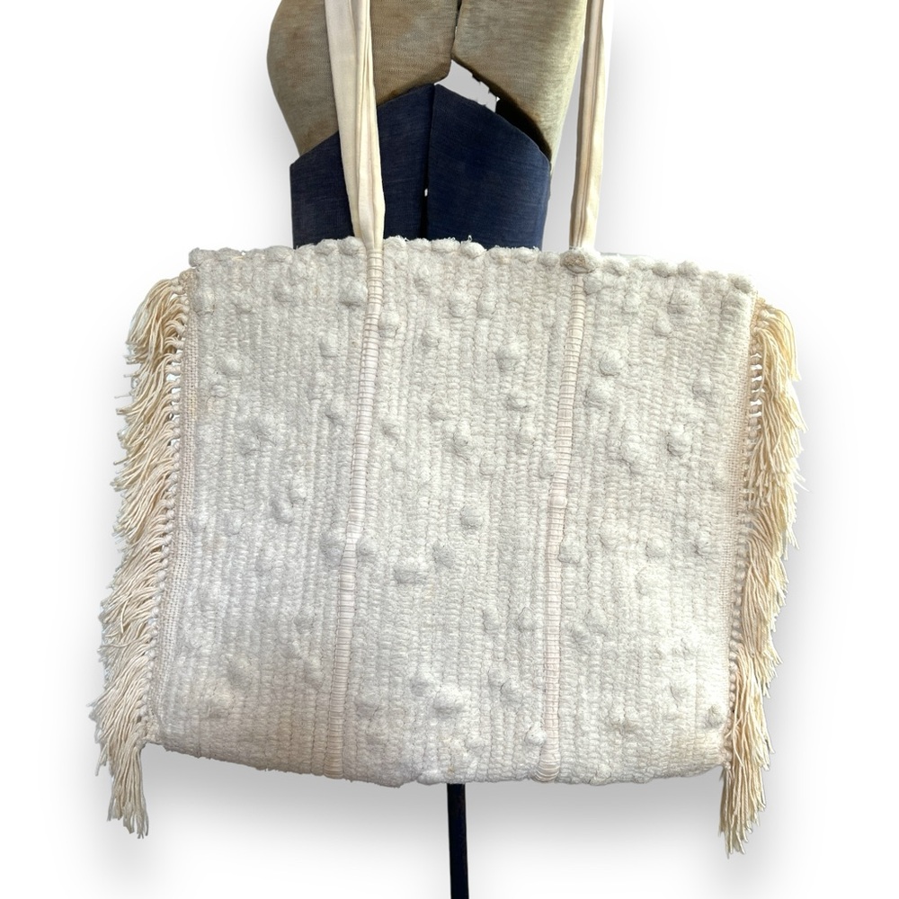 Vintage 80s Nubby Woven Fringe Shoulder Bag